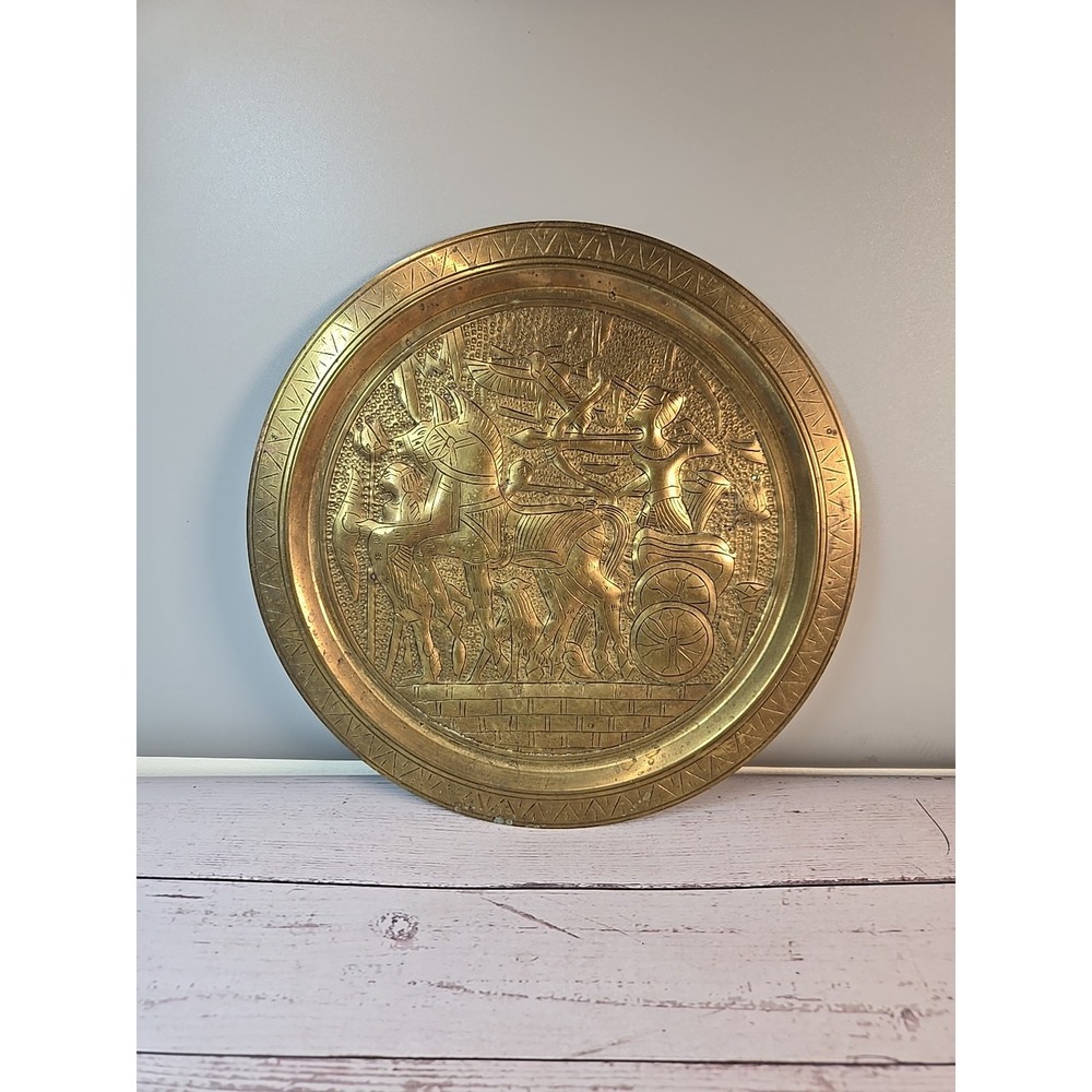 Vintage Egyptian Style Etched Engraved Brass Wall Hanging Handmade 11"